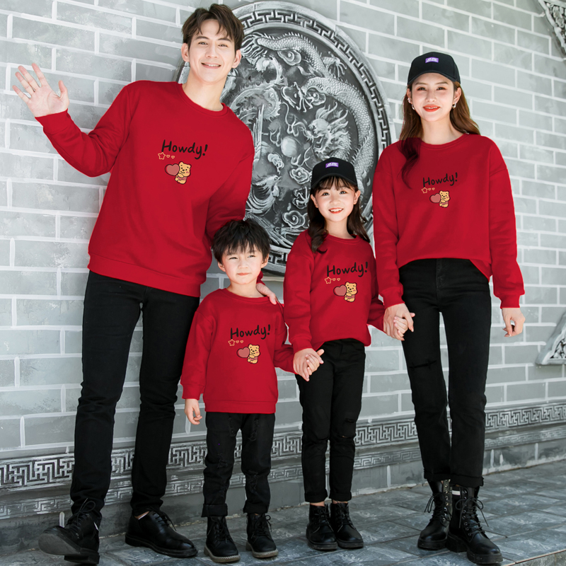 2024 New Year's pro-sub-loading of a velvet clothing family of three-four-mouthed autumn and winter fried street mother China New Chinese New Year's clothes-Taobao