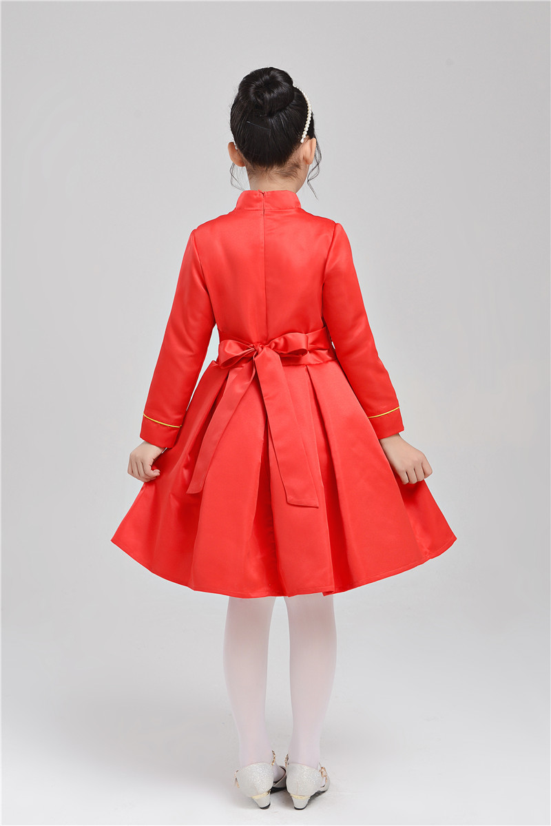 Váy trẻ em màu đỏ công chúa váy dài tay mẫu giáo hiệu suất quần áo bé gái kiểu váy pettiskirt Trung Quốc áo vest trẻ em