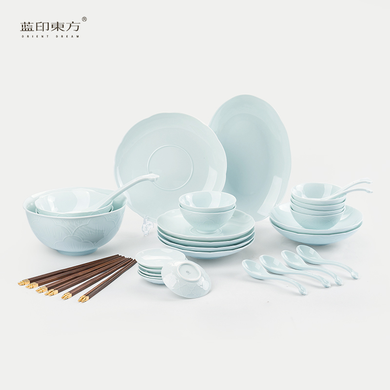 Blue-Print Oriental Jingdezhen Ceramic Tableware High-Temperature Underglaze Color Dinner Plate Porcelain Plate Soup Bowl Housewarming Bowl and Plate Set Blue-Print Oriental Jingdezhen Ceramic Tableware High-Temperature Underglaze Color Dinner Plate Porcelain Plate Soup Bowl Housewarming Bowl and Plate Set