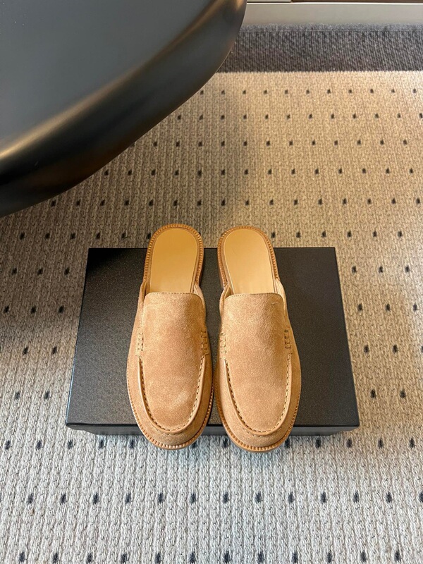 2026 Early Spring New Style Calfskin Suede Slip-On Flat Mule Slippers