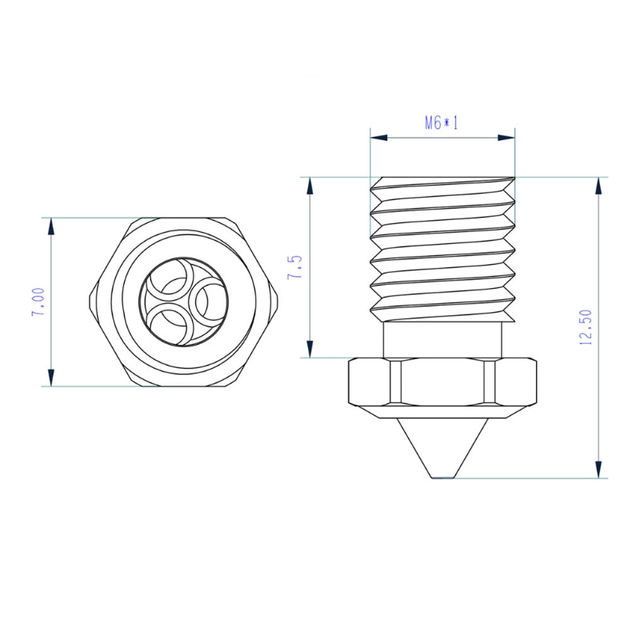 ຫົວສີດເຫຼັກແຂງ E3DV6 CHT clone nozzle high flow 0.4/0.6/0.8 nozzle ທົນທານຕໍ່ສວມໃສ່ແລະອຸນຫະພູມສູງ.