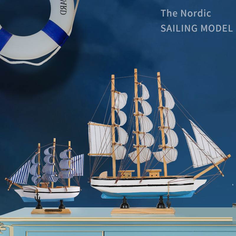 Upscale creative sailing model swing piece opening season gift One sails smooth wood boat Mediterranean living-room sea steal boat load-Taobao