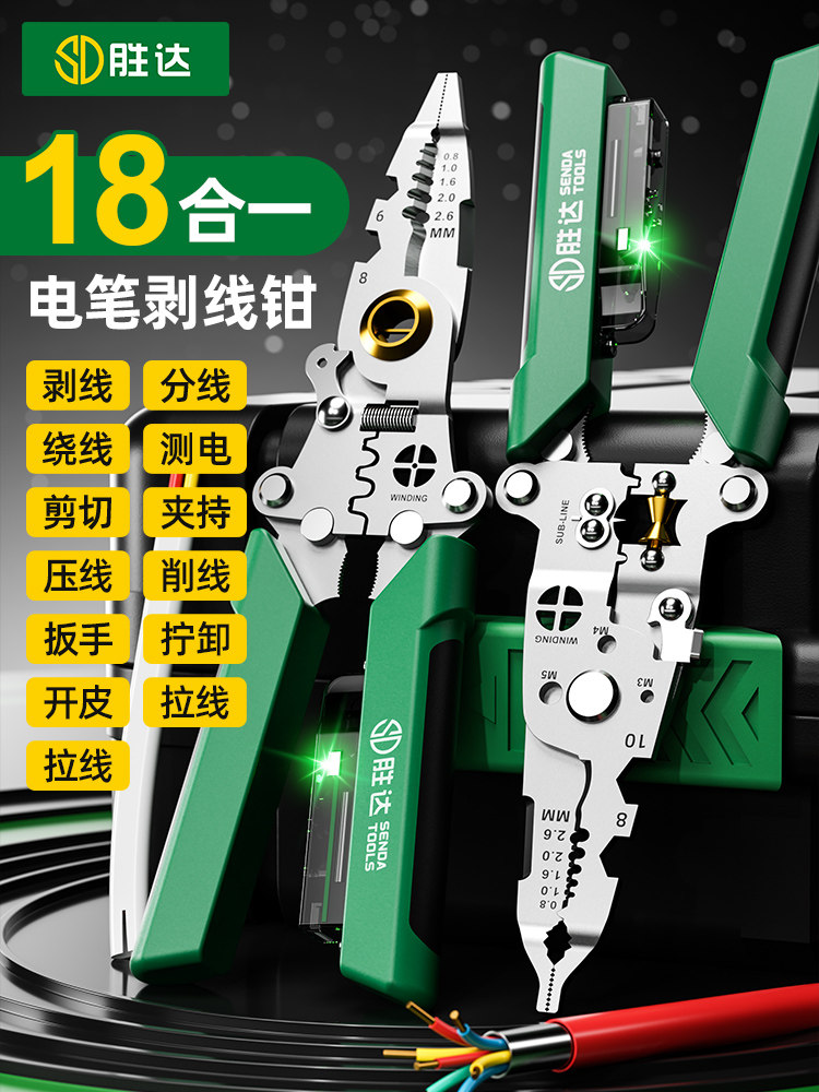 Wire Stripping Pliers, New Multifunctional Pliers for Electricians, Foldable, Industrial-Grade, Wire Stripping, Pen-Type Needle-Nose Pliers