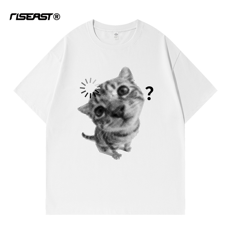 Original Question Mark Cute Kitten Puppy Heavyweight Short-Sleeve T-Shirt for Men and Women Couples Summer Meme Loose Pure Cotton