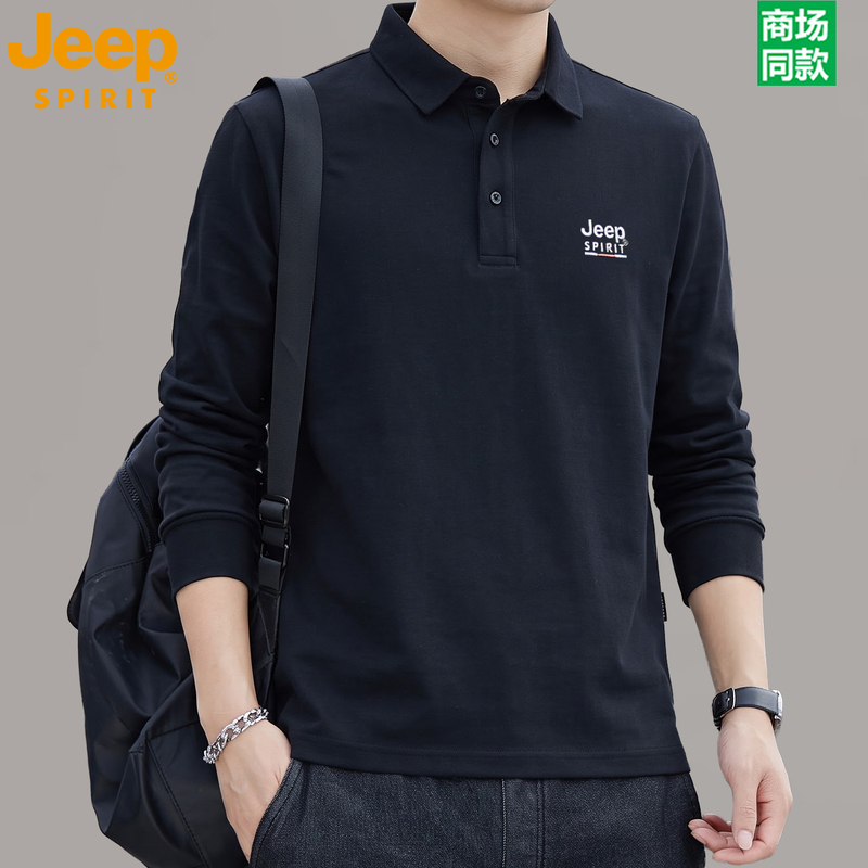Jeep Embroidered Polo Shirt for Men 2026 Spring and Autumn New Business Casual Lapel Long-Sleeved T-Shirt Base Shirt