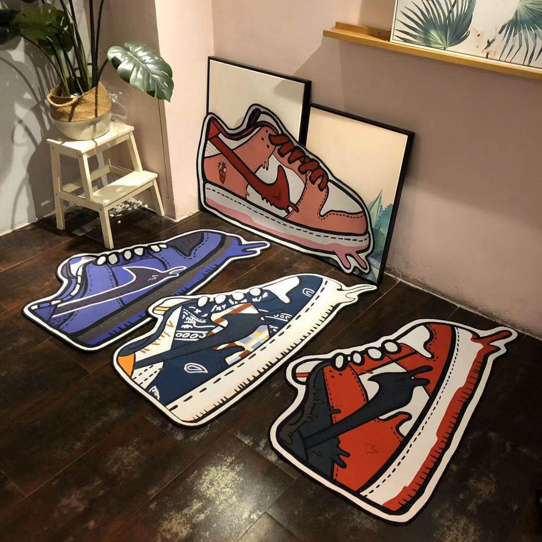 Entry door mat Fun trend sneaker carpet hook household pad animation cartoon household bedroom cloak cap