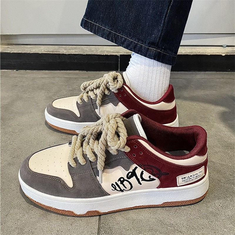 American high street shoes ins graffiti skateboard shoes men's niche design couple spring Korean version color matching retro casual sports