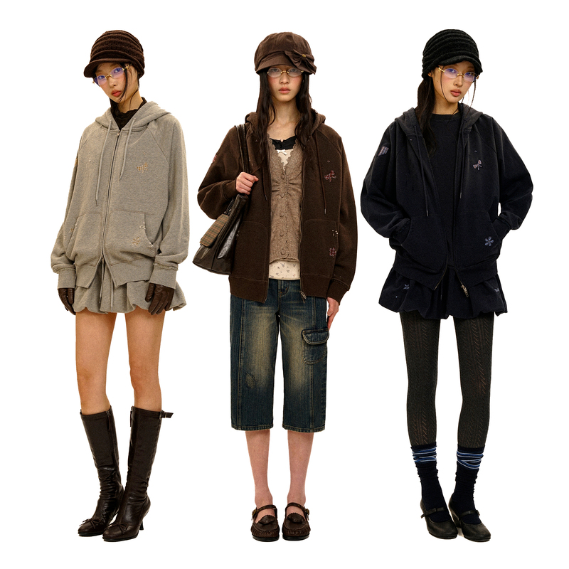 Moromoro* Plaid Patchwork Embroidered Handmade Distressed Vintage Hooded Sweatshirt/Ball Gown Skirt