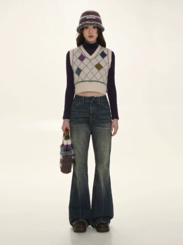 Ретро осенние джинсы, штаны, леггинсы, приталенные штаны-клёш