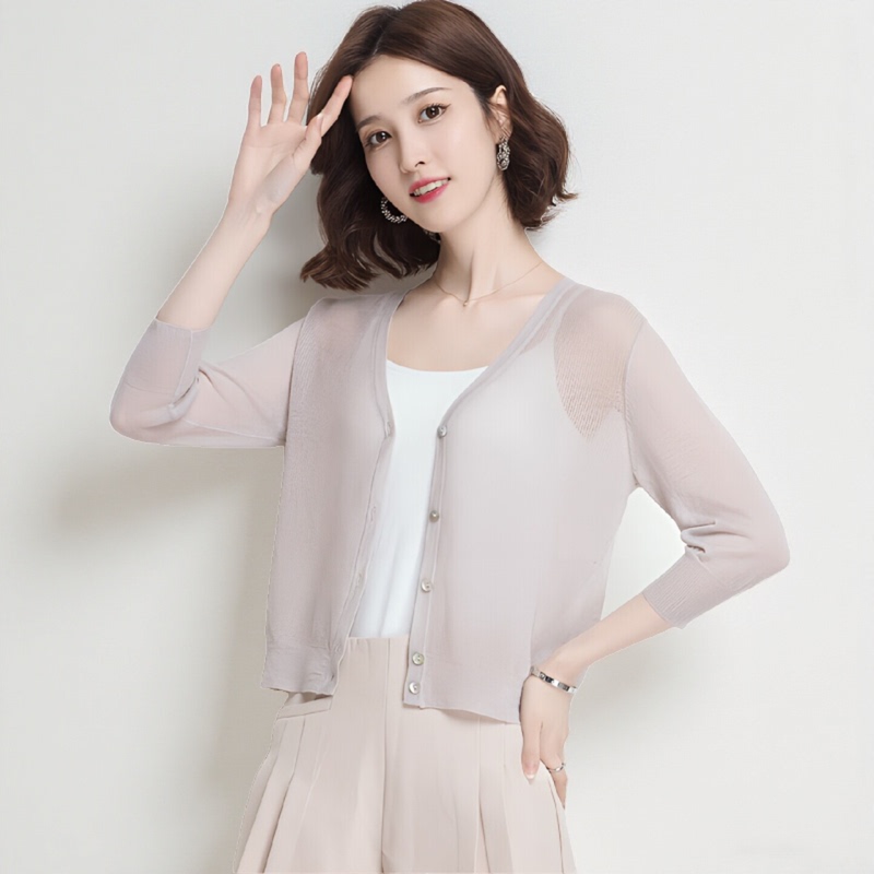 Fashionable Langziyu 2026 Summer Commuter Korean Style Shawl Mulberry Silk Knitted Thin Women's Cardigan Short Air Conditioning Shirt