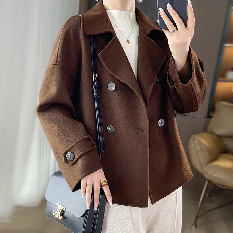 Double-Sided Cashmere Coat for Women, Autumn and Winter, Short Style for Petite Figures, Korean Style, Casual Double-Breasted, 2025 New Woolen Coat