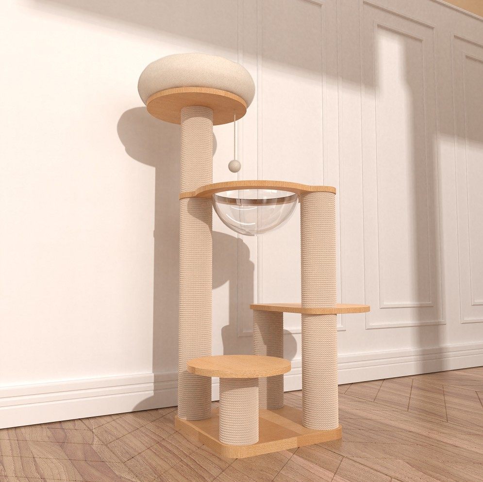 Solid Wood Cat Climbing Cat Cowl Cat Tree Integrated Space Cabin Sword Hemp White Cat Shelf Cat Grip Large Luxury not occupying the area-Taobao
