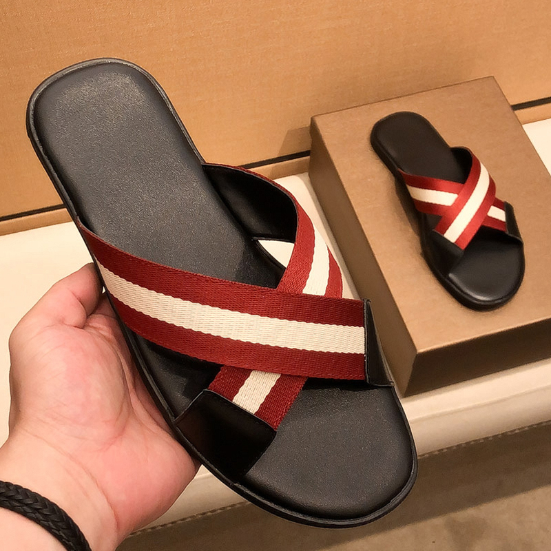2026 New Cross-Strap Slippers for Men, Summer Outdoor Wear, Genuine Leather Webbing Flip-Flops, High-End Non-Slip Sandals for Men