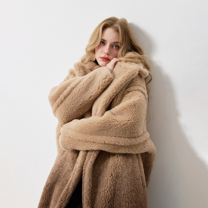 『San Hu』M Brand Max New Autumn and Winter Mid-Length Loose-Fitting Alpaca Fur Coat for Women Teddy Bear Coat