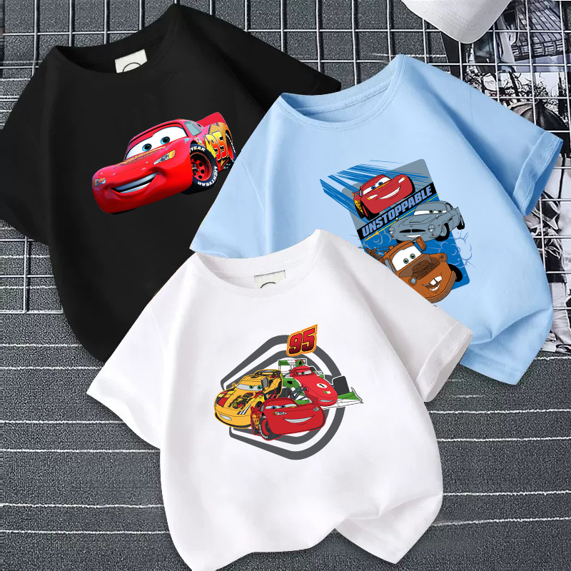 Cars-Themed Children's Short-Sleeve Boys' Trendy Versatile Lightning Mcqueen T-Shirt Boys' Clothing Summer Cotton