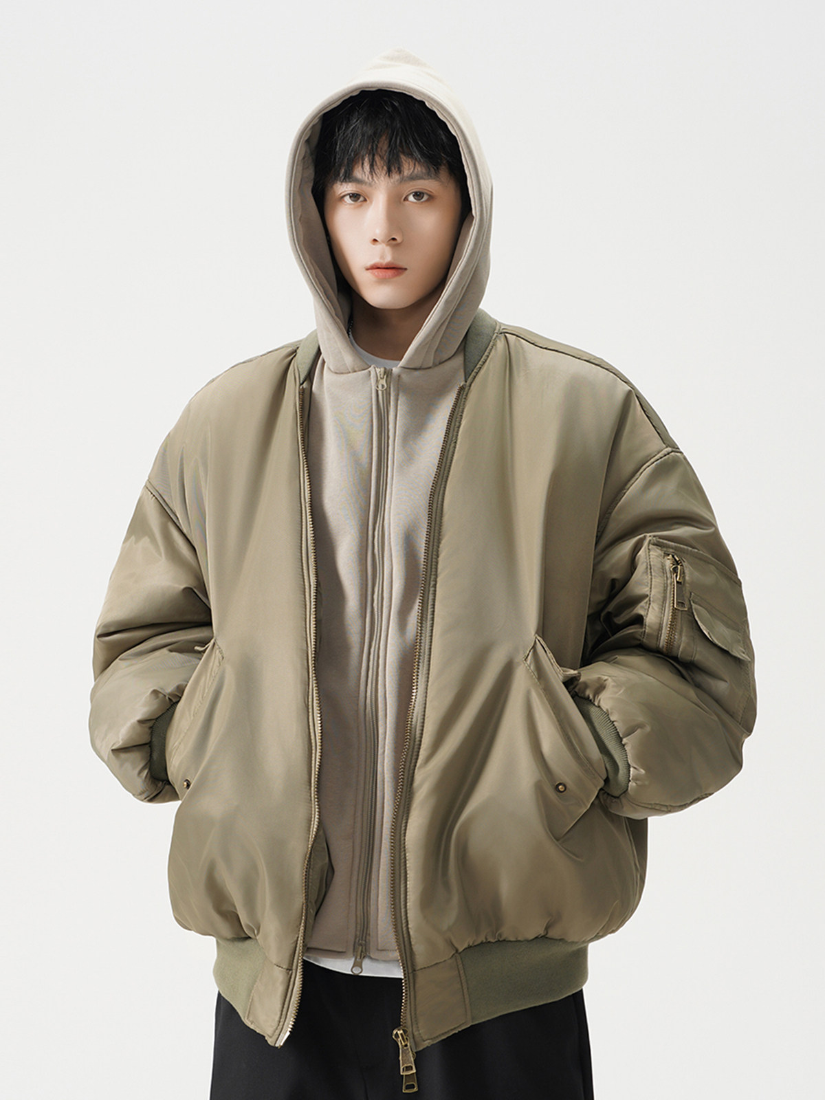 American High Street Style Faux Two-Piece Flight Jacket Cotton Coat for Men and Women, Winter Trendy Brand Design Cotton Clothing, Loose and Versatile Jacket