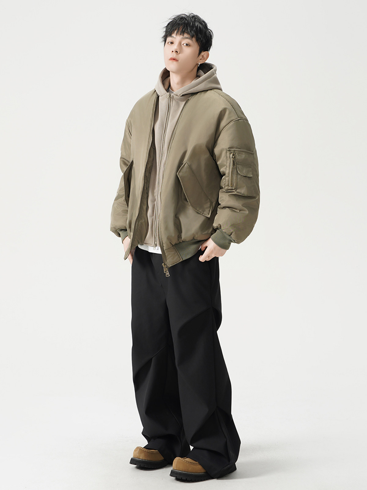 American High Street Style Faux Two-Piece Flight Jacket Cotton Coat for Men and Women, Winter Trendy Brand Design Cotton Clothing, Loose and Versatile Jacket