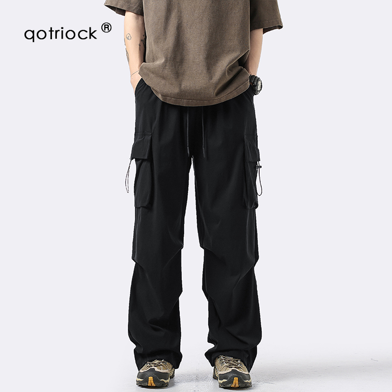 Qotriock American-Style Functional Parachute Cargo Pants for Men, Trendy Brand, Loose, Lightweight, Wide-Leg, Straight-Leg Casual Pants Qotriock American-Style Functional Parachute Cargo Pants for Men, Trendy Brand, Loose, Lightweight, Wide-Leg, Straight-Leg Casual Pants