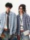 Blue Youthful Plaid Shirt Jacket for Men and Women, Autumn Trendy American Casual Long-Sleeved Cuban Collar Couple Shirt
