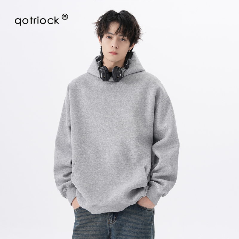 New Heavyweight Fleece-Lined Hooded Sweatshirt for Men and Women, Autumn Trendy Brand, Loose Oversize Gray Couple Hoodie Jacket