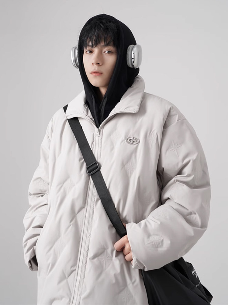 Qotriock White Duck down Stand Collar down Jacket for Men and Women Winter 2024 Trendy Brand Handsome Loose Jacket for Men