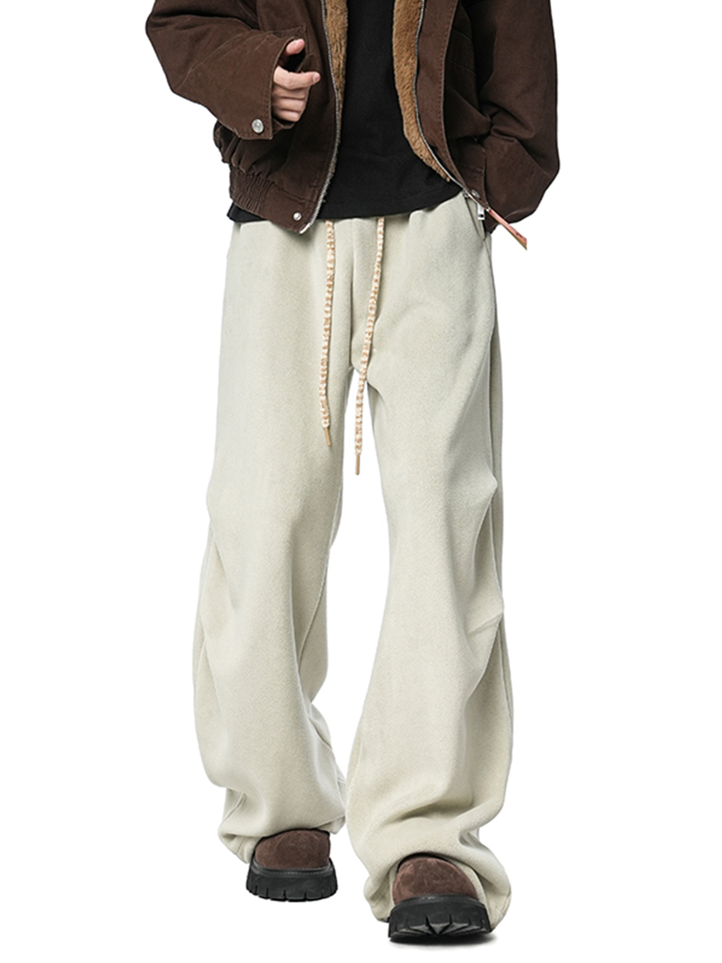 American-Style Heavyweight Fleece-Lined Pleated Paratrooper Sweatpants for Men, New Winter Loose Drape Fleece-Lined Wide-Leg Casual Pants