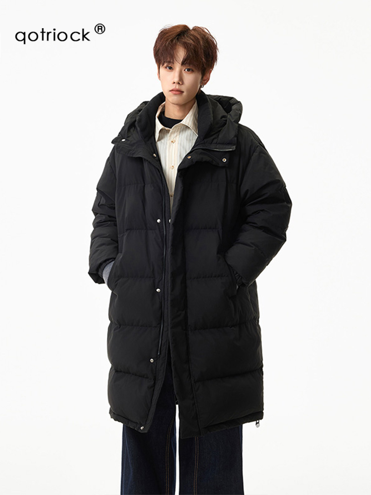 Mid-Length 90% White Duck down Hooded down Jacket for Men and Women, 2025 Winter, Youth Large Size, Cold-Proof and Warm Coat, Trendy