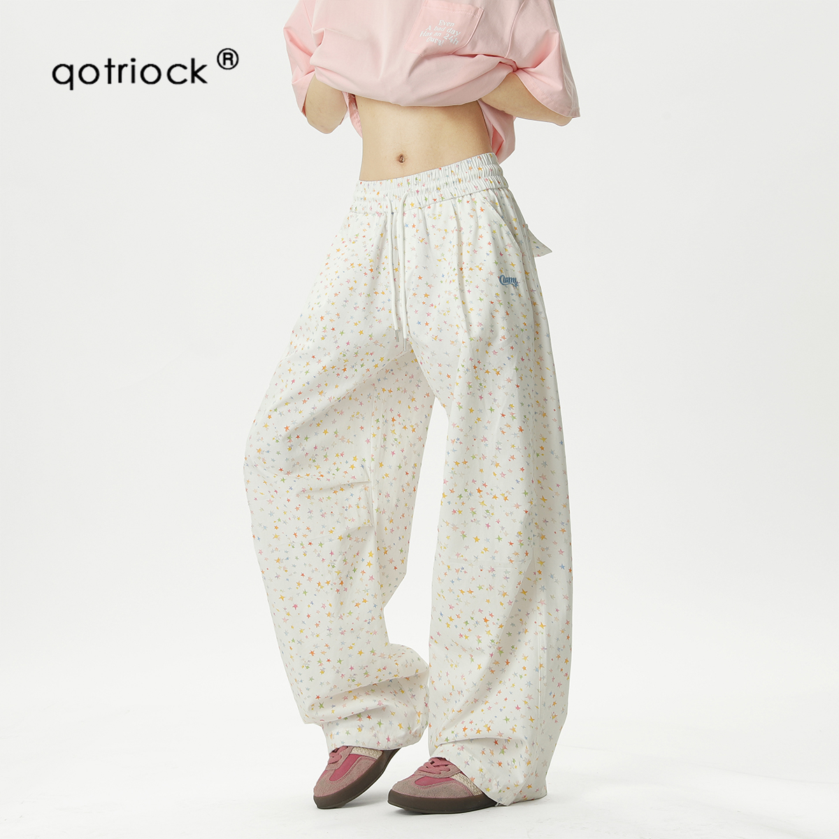 アメリカンスターのフルプリントプリーツパラシュートパンツ、男女兼用、夏用、ゆったりめ、レイジースタイル、ワイドレッグパンツ、インパラシュートシミターパンツ