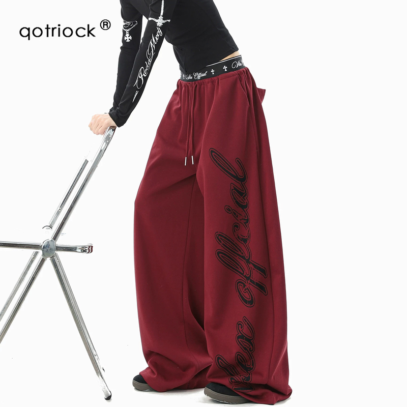 Trendy Double-Waistband Printed Casual Pants for Men and Women, Autumn Street Style Color-Block Wide-Leg Pants, Jazz Dance Sweatpants