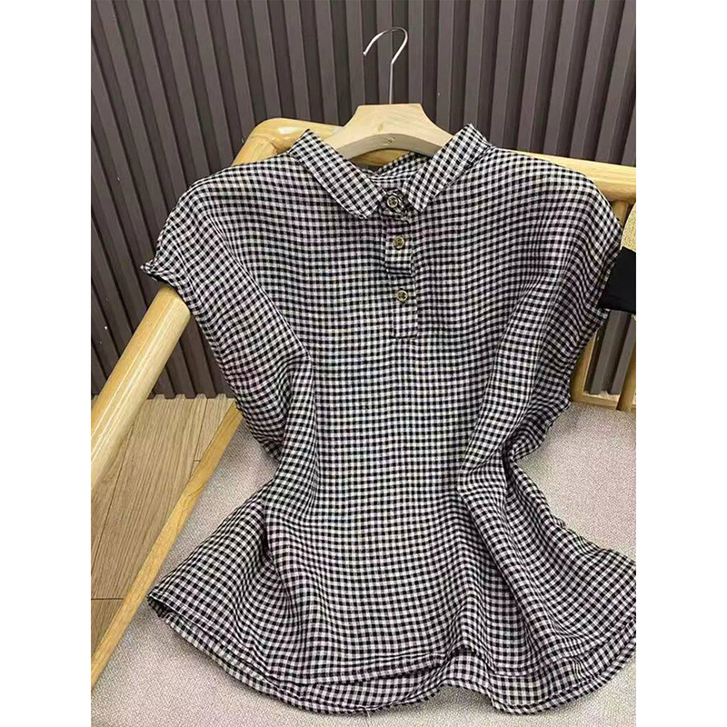 Classic Retro Plaid Cotton-Linen Blend Sleeveless Top for Women 2026 Artistic Style Casual Versatile Thin Shirt