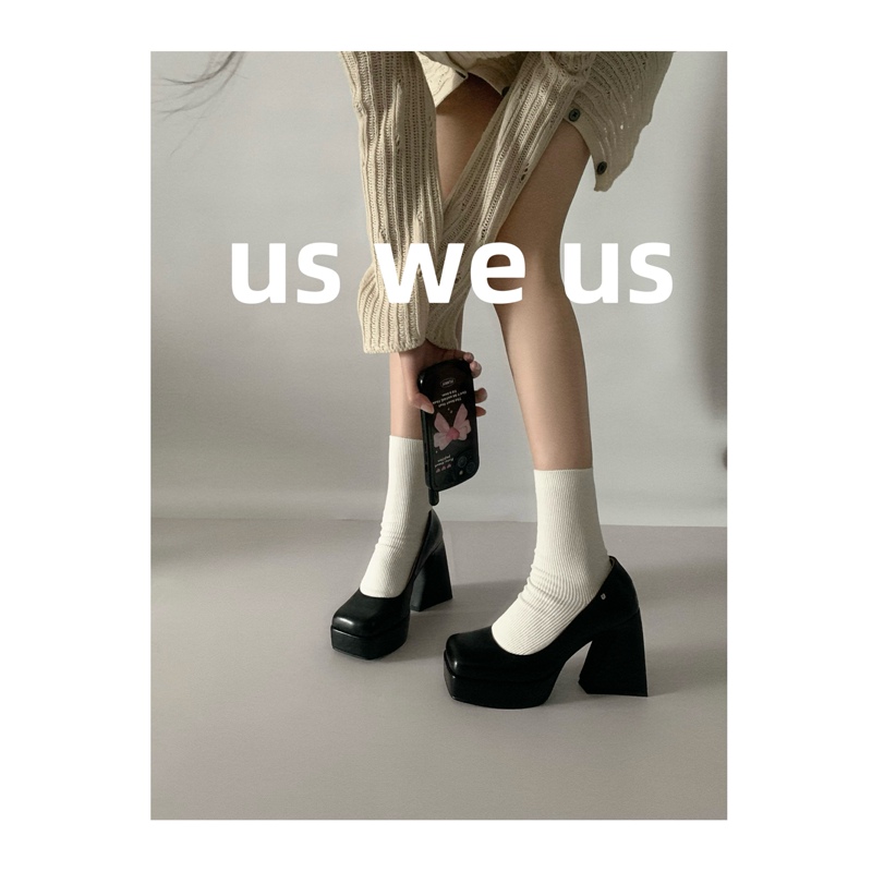 Us We Us |   I'M Hooked! Genuine Leather 10cm Chunky Heel Barbie Mary Jane Shoes