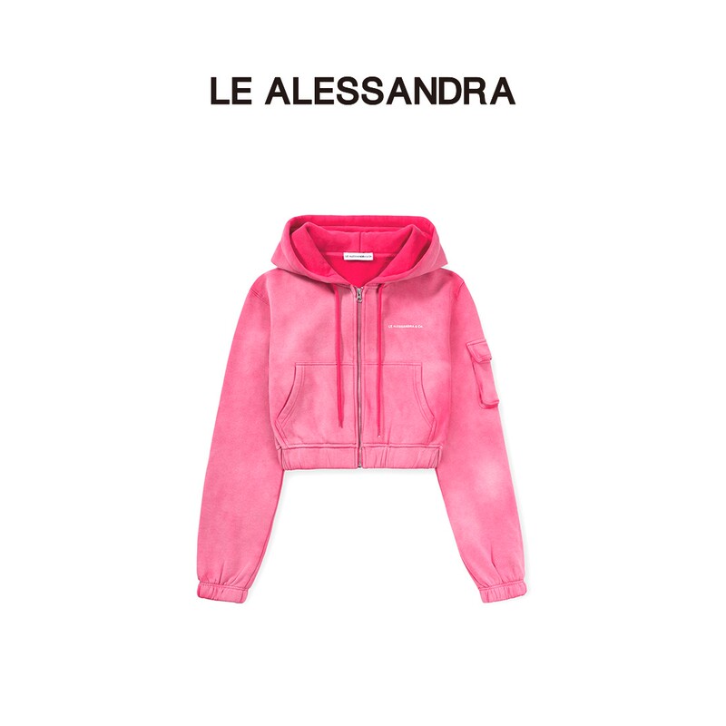 【Same Style as Yang Mi】Brand Direct Sales Le Alessandra Pink Washed Hooded Sweatshirt Sports Suit for Women