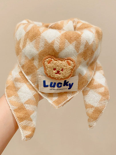 Children's scarf autumn and winter new plaid scarf for boys and girls windproof warm neck sleeve baby baby bear triangle scarf