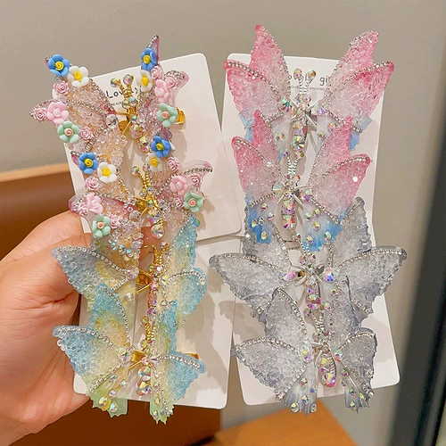 Непостоящая бабочка для волос Clip Детский супер бессмертный буровой карт 2024 Новая маленькая девочка Сторона