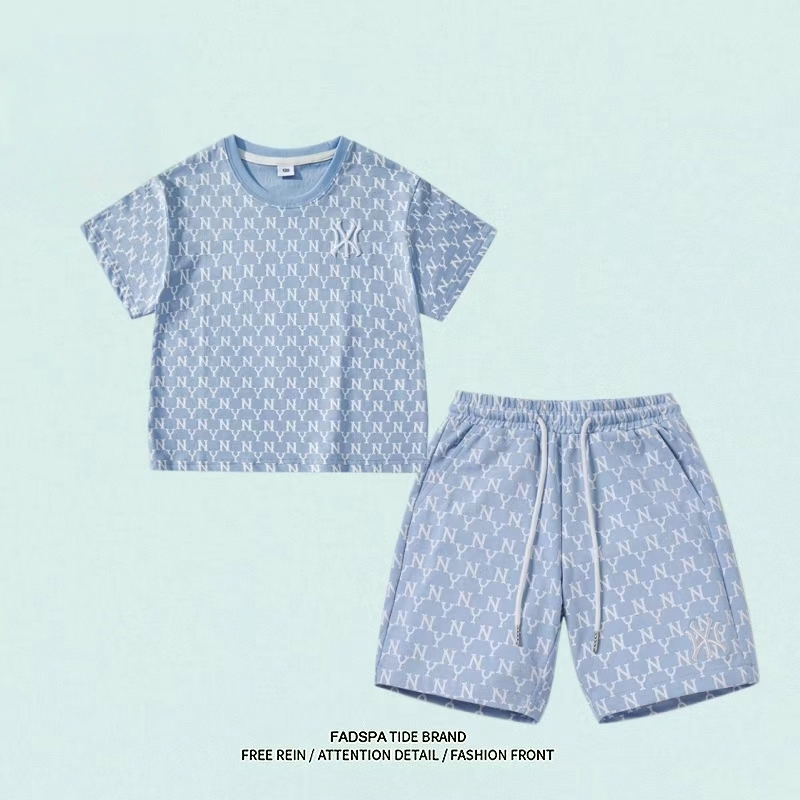 Outlet Discount Clearance Mibchild Children's Clothing All-Over Print Children's Clothing Unisex Short-Sleeve Vintage Pattern 2-Piece Shorts Set
