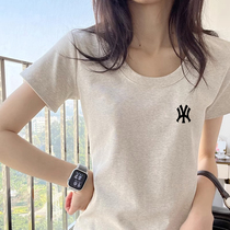 NY American basic style shoulder short-sleeved T-shirt for women summer new slim fit casual bottoming top trendy