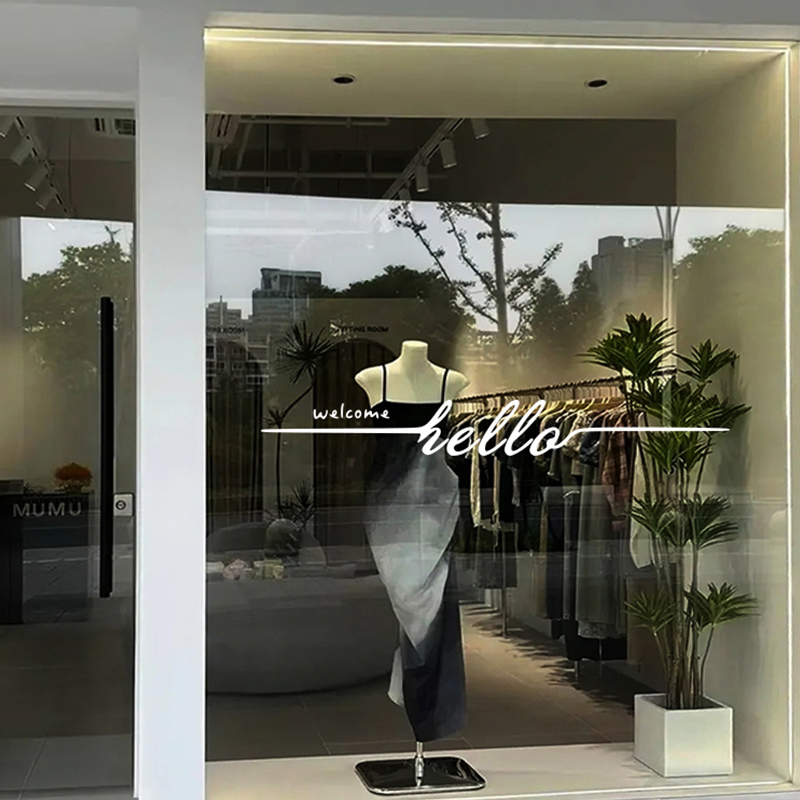 Personalized Creative Glass Door Anti-Collision Stickers Waistline Lines for Home Kitchen Balcony Milk Tea Coffee Shop Window Decoration