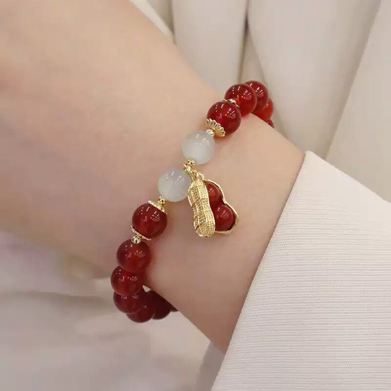 Popular Red Peanut Bracelet, Trendy Niche Design, Fresh and Sweet Style, Friendship Bracelet for Female Friends, Holiday Commemorative Gift