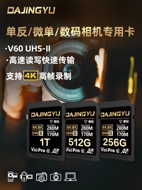 Big Whale Sd Memory Card V60 High-Speed Uhs-Ii Is Suitable for Sony, Canon R62, Nikon and Fuji Camera Memory Cards