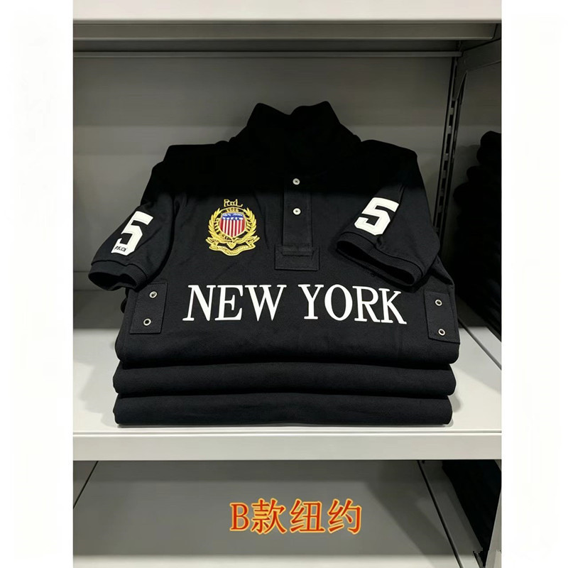 Cross-Border Men's Sports Polo Shirt T-Shirt Tennis Wear Summer Casual Lapel Short-Sleeved Top Retro Style Black New York
