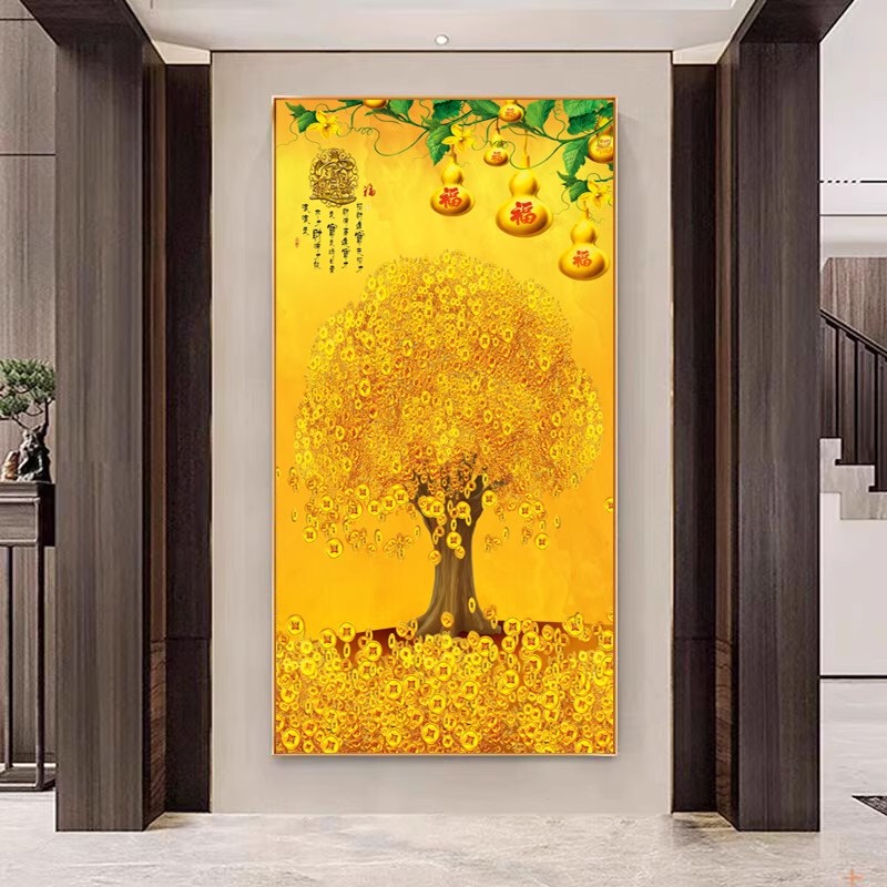 2026 New Model Entrance Wall Hanging Painting, Money Tree, Golden Fortune Tree, Vertical Wall Painting for Entryway, Self-Adhesive Decorative Painting