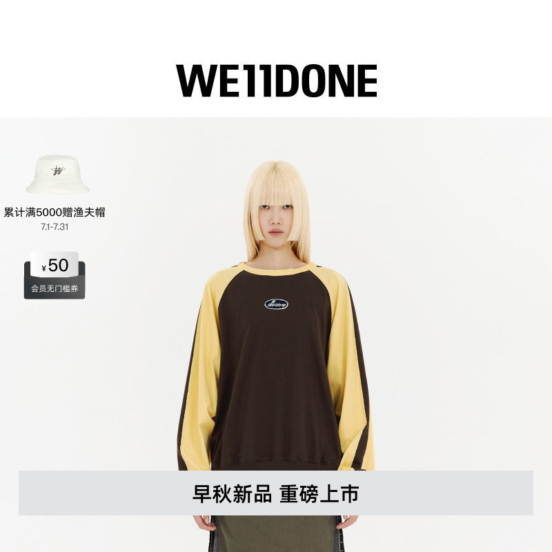 We11Done26 Early Autumn New Product, Small Logo on the Chest, Contrasting Color Raglan Long-Sleeve T-Shirt, Trendy, Fashionable and Casual
