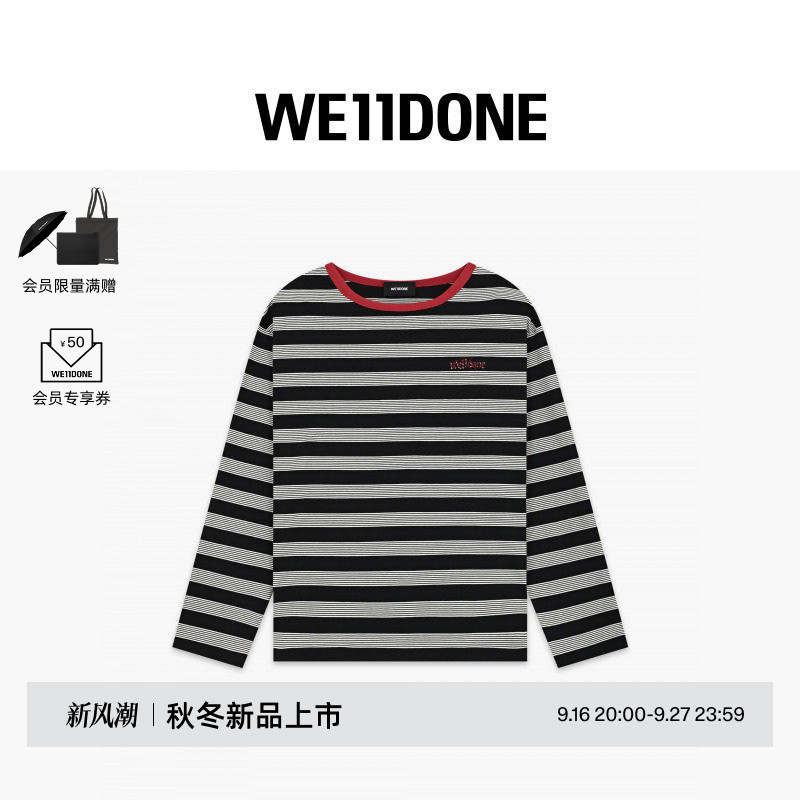 [Celebrity Style] We11Done26 Early Autumn New Arrival Unisex Rhinestone Style Logo Striped T-Shirt