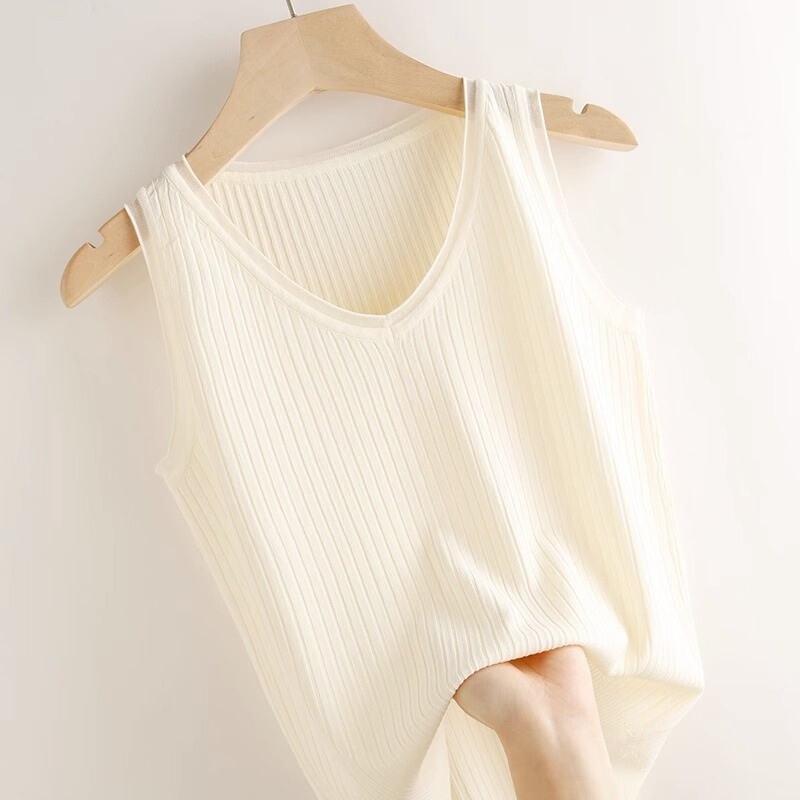 Outlet Brand Clearance Bargain Ice Silk Camisole Women's Inner Layer Base V-Neck Knit Top Sleeveless Shirt