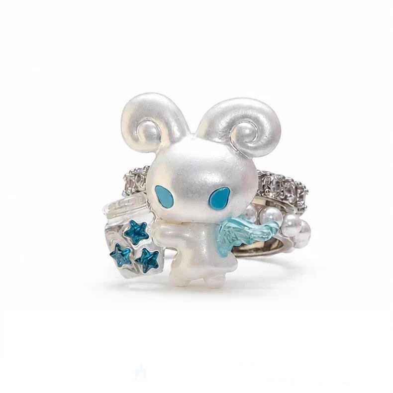 Star Bunny Pearlescent Ring Zircon Pearl Resin Ring