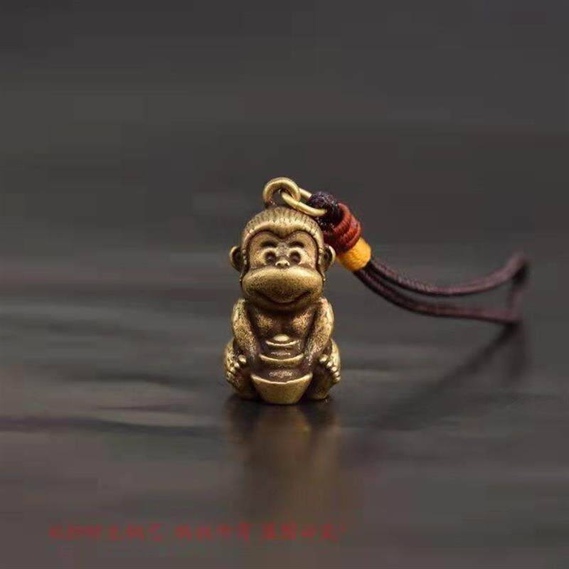 純銅製の猿のインゴットキーホルダーペンダント、真鍮製の干支猿の誕生日プレゼント、装飾品、ペンダント。