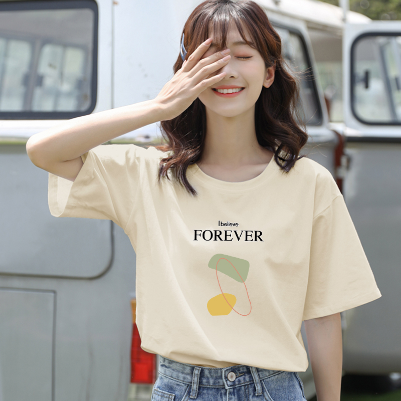 Light Apricot Pure Cotton Short-Sleeved T-Shirt for Women, Summer 2026 New Design, Niche, Loose, Simple, Fashionable Top