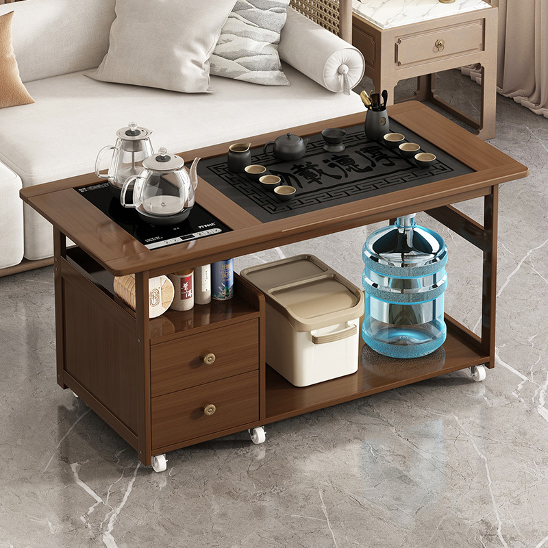 Mobile Tea Table for Home Use, Small Tea Stand, Tea Cabinet, Integrated Kettle, Tea Cart for Balcony, Non-Solid Wood Tea Table, Tea Set