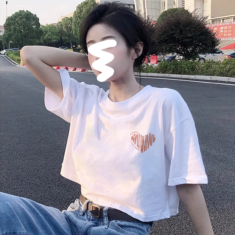 Summer Short White T-Shirt Casual Women's Pure Cotton Slimming High-Waisted Korean Style Loose Regular Shoulder Trendy Brand Sweet and Spicy Top Summer Short White T-Shirt Casual Women's Pure Cotton Slimming High-Waisted Korean Style Loose Regular Shoulder Trendy Brand Sweet and Spicy Top