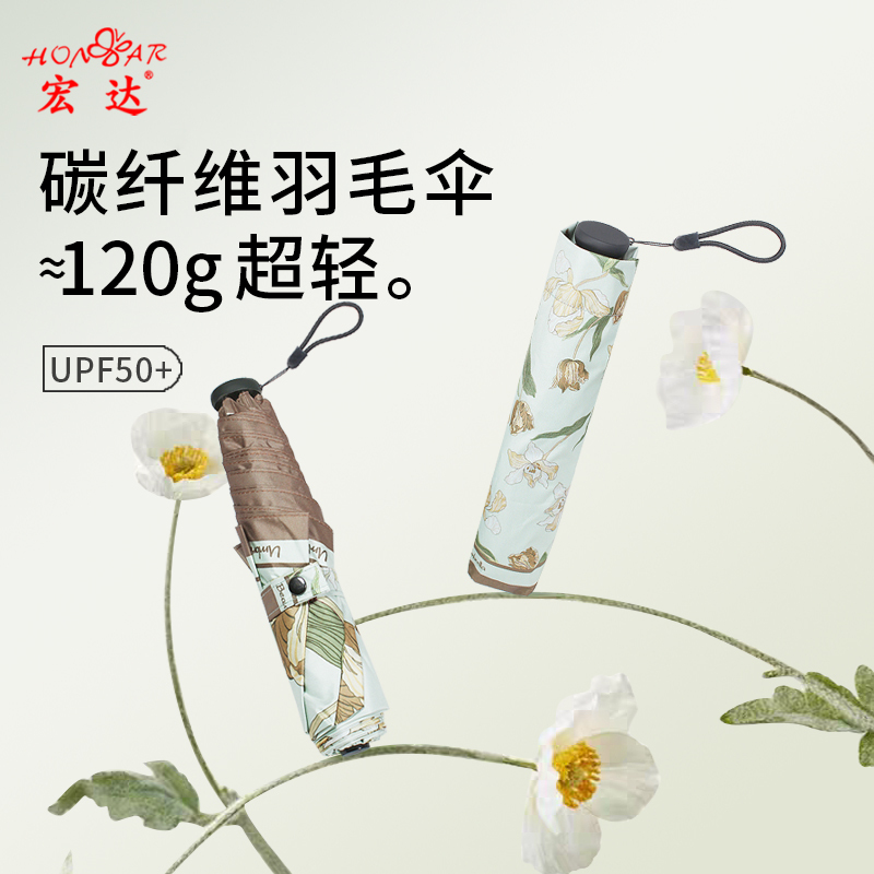 Hongda Carbon Fiber Umbrella 0.1kg Sun Umbrella with Black Coating for Sun Protection and Uv Protection, Compact and Portable Pencil Feather Umbrella Sunshade